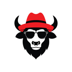 Bull Cow with Hat - Playful Cartoon Clip Art Vector on White Background