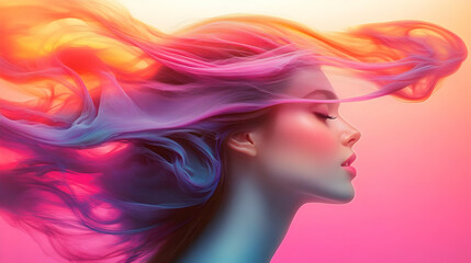 Colorful Smoke Hair Flowing Woman in Artistic Portrait