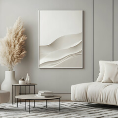Abstract 3D Wave Illustration in Minimalist Living Room Decor