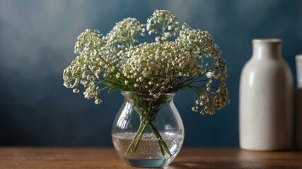 a single baby's breath gypsophila centered against an aesthetic background