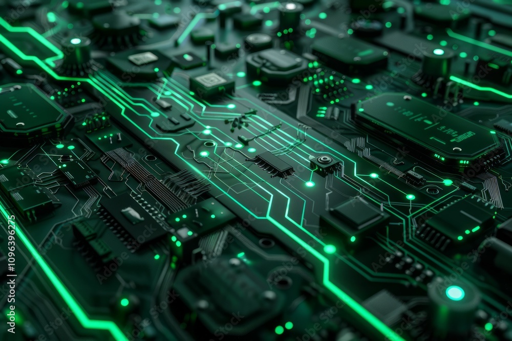 Poster circuit board. electronic computer hardware technology. motherboard digital chip. neural network ai 