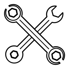 set of wrench silhouette vector illustration line art transparent background