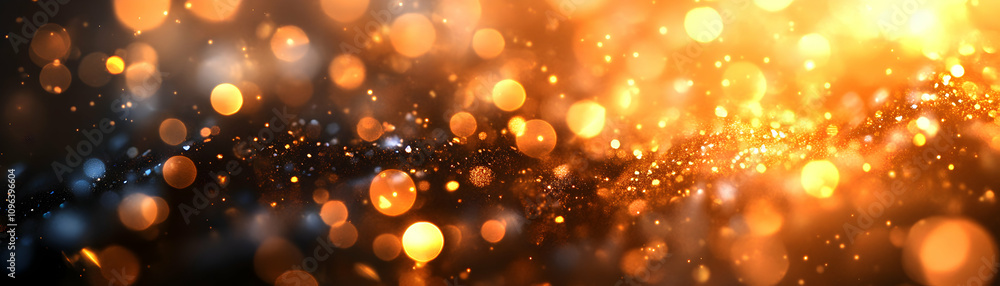 Poster abstract golden bokeh background with sparkling dust and glimmering lights, shimmering festive desig