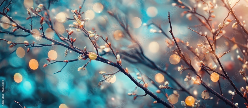 Aufkleber festively adorned tree branches with sparkling bokeh lights creating a magical and enchanting atmosp