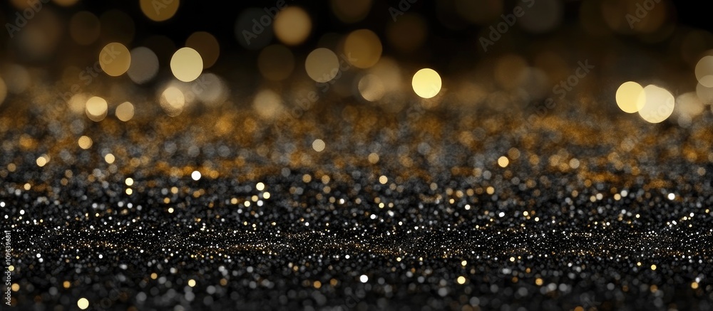 Poster glittering bokeh background with shimmering lights in gold and silver tones for festive themes and e