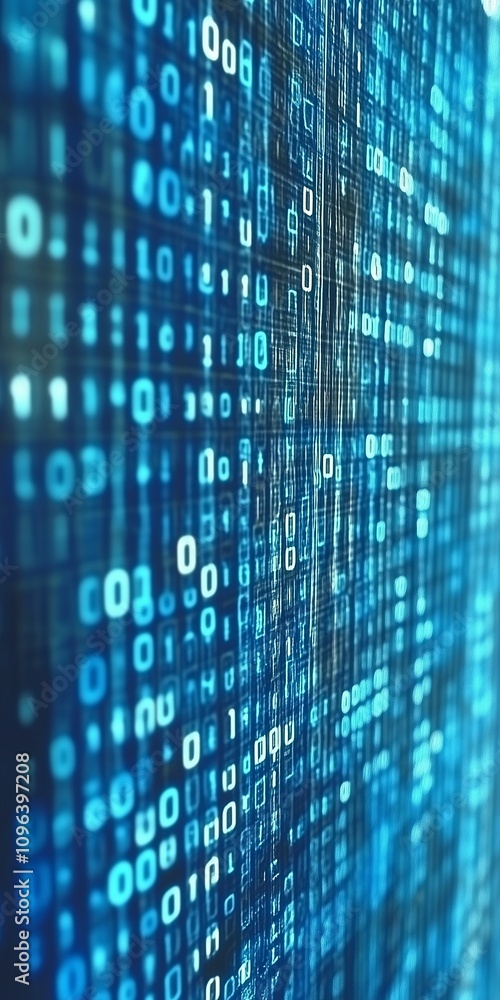 Wall mural binary blue digital code abstract background, technology hacking concept
