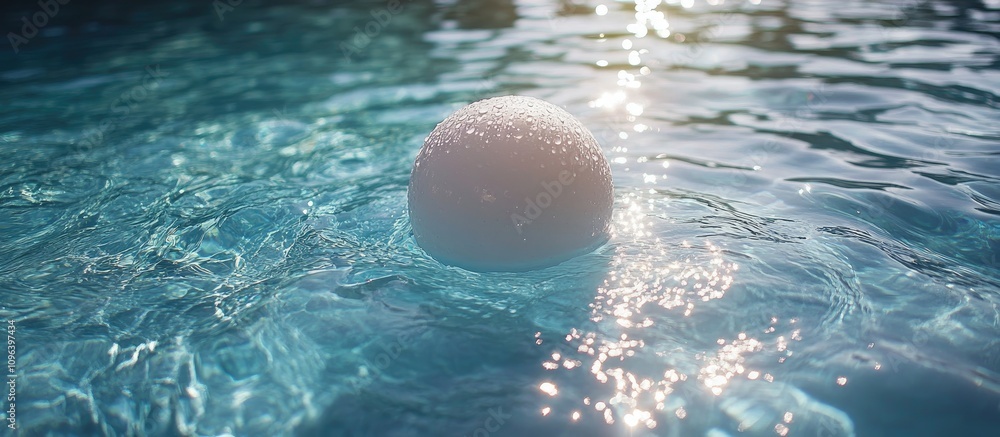 Aufkleber floating white ball in a sparkling pool under sunlight creating shimmering reflections on the water 