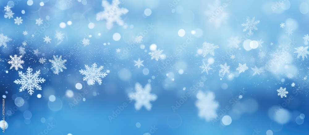 Poster abstract blue snowfall bokeh backdrop with blurred snowflakes creating a serene winter atmosphere pe