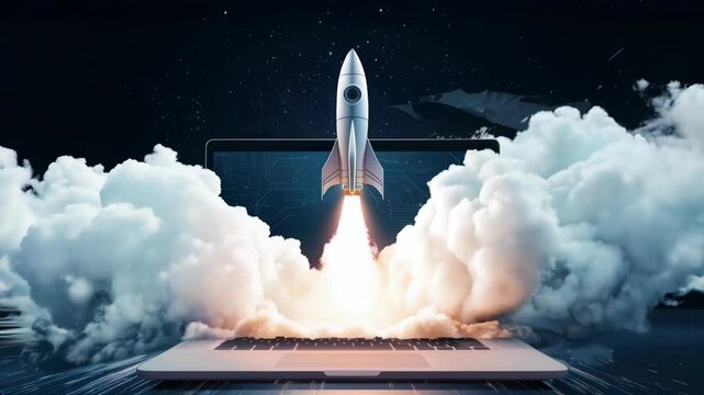 Laptop computer with a rocket liftoff on it