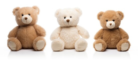 Charming teddy bears in various colors sitting against a clean white background showcasing softness and cuteness ideal for children's themes.
