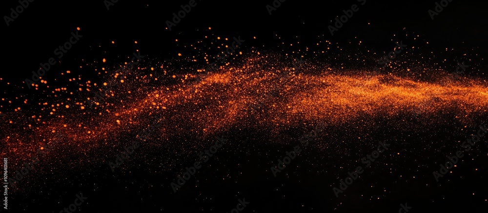 Poster vibrant red and orange fireworks sparks illuminating the night sky in a dynamic horizontal display o