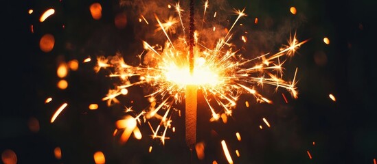 Obraz premium Sparkler fireworks creating a dazzling effect on a celebration cake in a festive dark setting