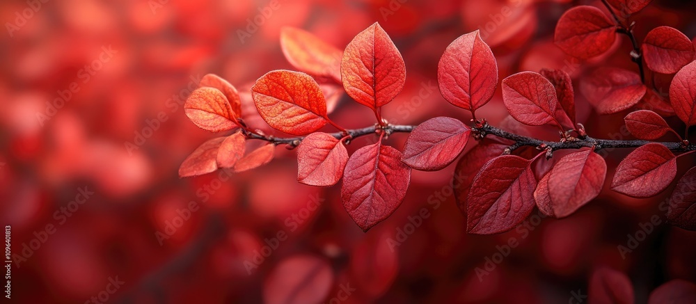 Aufkleber vibrant red autumn leaves illuminated by soft light creating a serene fall atmosphere on a blurred n