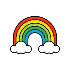 Minimalist Rainbow and Fluffy Clouds Vector - Elegant and Playful Design