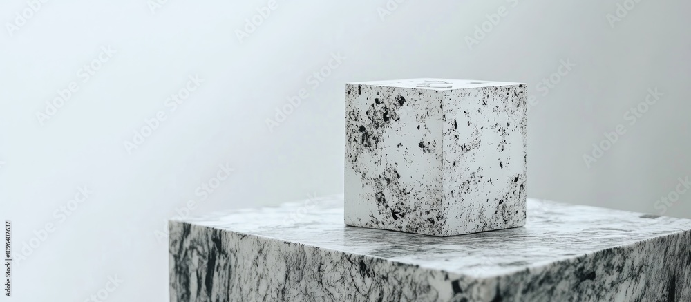 Poster minimalist cover design showcasing a number cube on a textured granite surface with a soft white bac