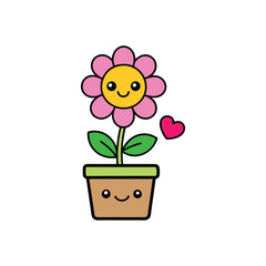Adorable Flower Pot Cartoon - Fun Vector Illustration