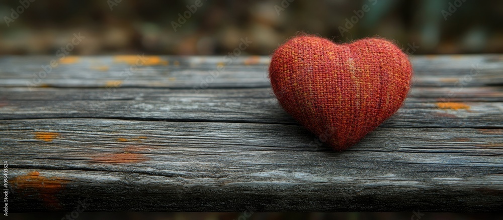 Aufkleber red fabric heart positioned on rustic wooden surface conveying warmth and affection in a textured na