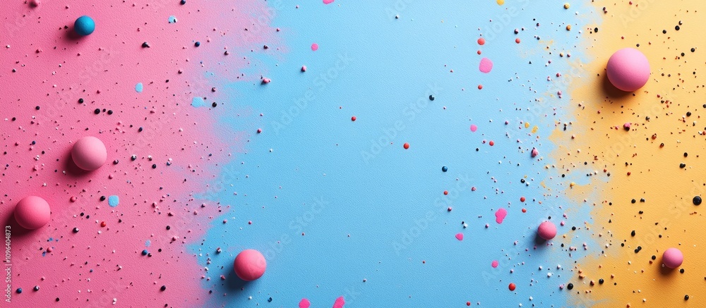Poster decorative empty greeting card on vibrant colored background with splashes and patterns for creative