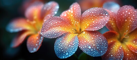 Fototapeta premium Vibrant flowers with raindrops showcasing nature's beauty in a close-up view emphasizing color and texture