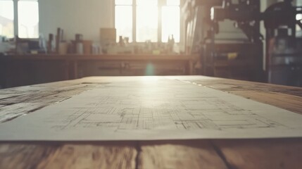 Obraz premium Industrial Sketches on Wooden Table in Workshop Setting