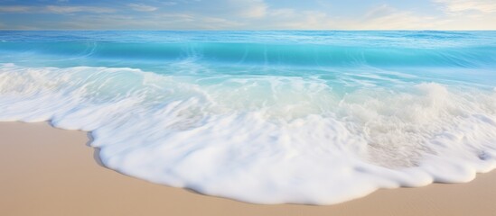 Tranquil blue ocean waves gently lapping on a pristine sandy beach under a clear sky perfect for relaxation and coastal retreats