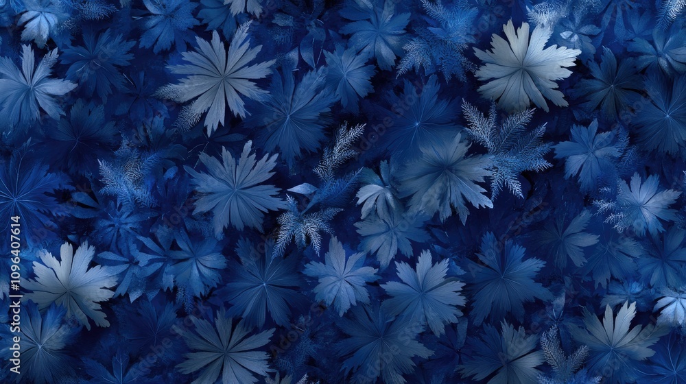 Poster abstract background features ice crystals with intricate blue frost patterns, capturing the essence 
