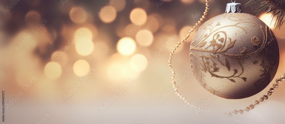 Poster christmas ornament on tree branch with glowing abstract background and star effects showcasing shall