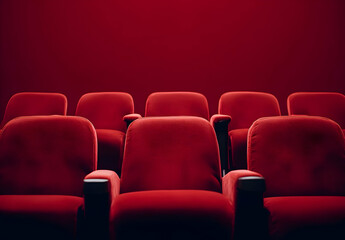 Obraz premium Close-Up View of Empty Red Velvet Seats in a Cinema Theater