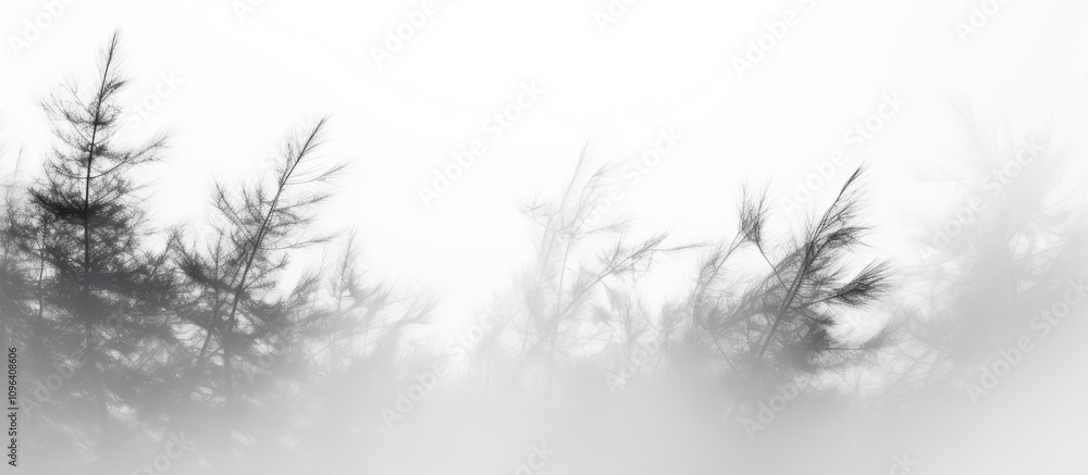 Aufkleber gray shadows of fir tree branches creating a blurred overlay on a white wall for a dreamy atmospheri