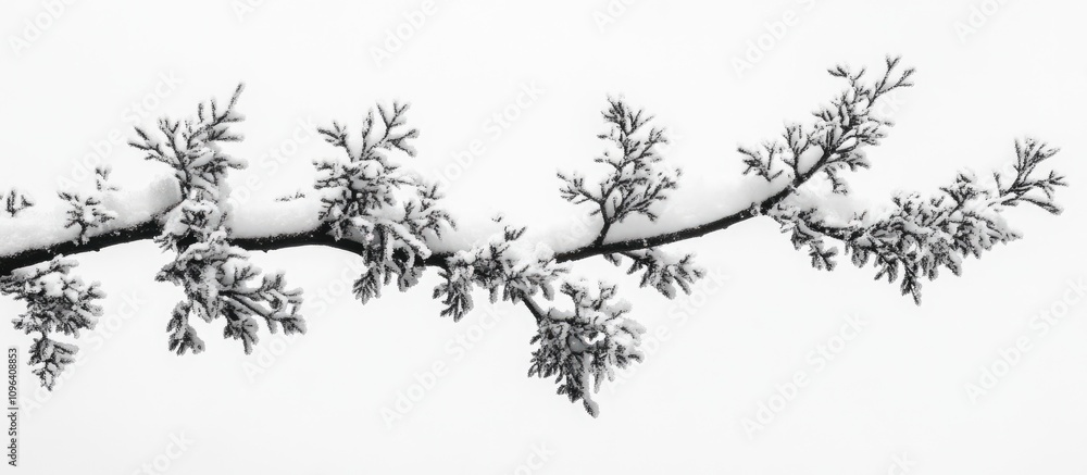 Poster snow-covered tree branch with intricate black and white ornamentation creating a serene winter scene