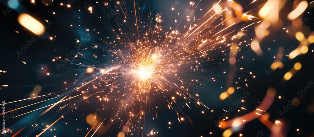 Poster fireworks display with sparkling lights celebrating new year against a dark background creating a fe