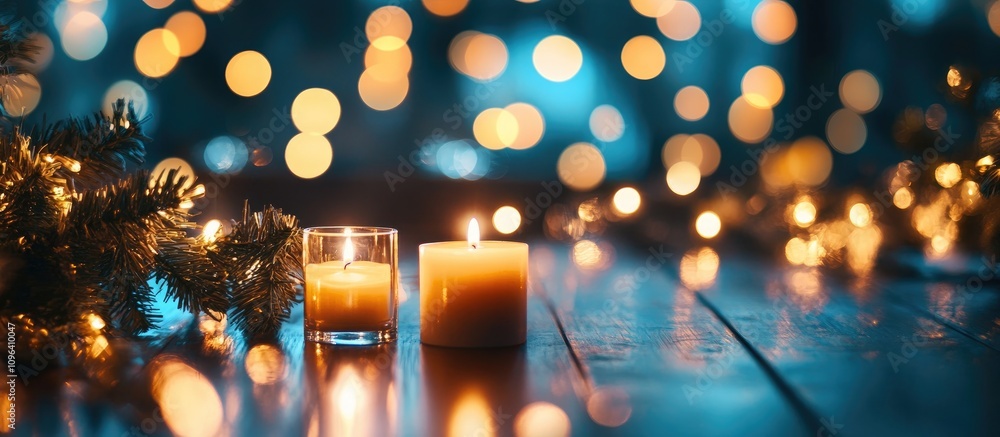 Poster candle lights casting a warm glow surrounded by soft bokeh in a serene and tranquil environment at n