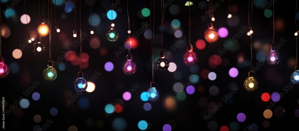 Poster luminous lanterns with colorful bokeh lights creating a magical ambiance against a dark backdrop for