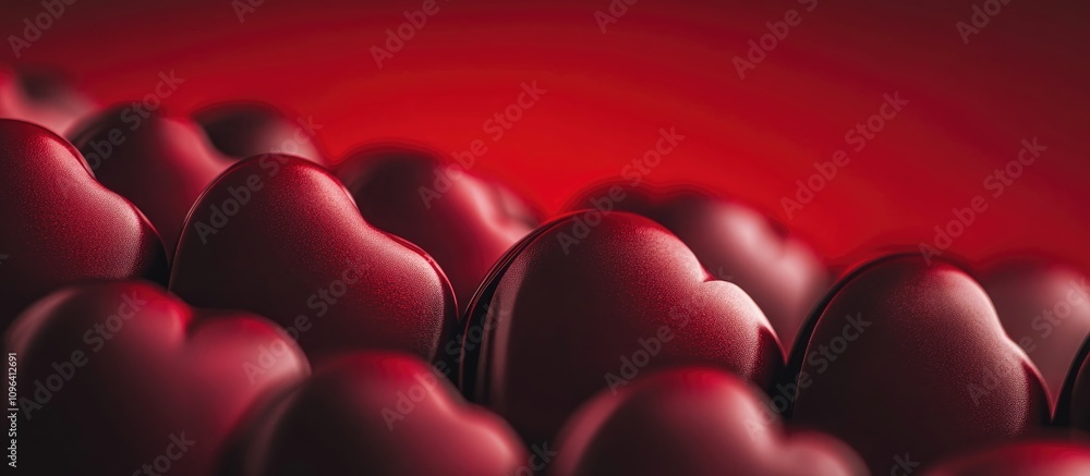 Poster red hearts arranged closely against a deep red background creating a romantic and festive atmosphere