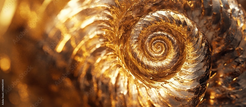 Poster golden spiral design with a textured blurred background highlighting metallic shine and intricate pa