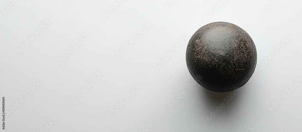 Poster minimalist top view of a textured spherical object on a white backdrop perfect for showcasing simpli