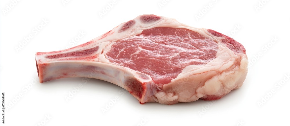 Poster Raw Pork Chop with Bone Isolated on White Background for Culinary Use