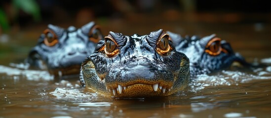 Fototapeta premium Crocodiles Swimming in Calm Water with Focused Eyes in Natural Habitat