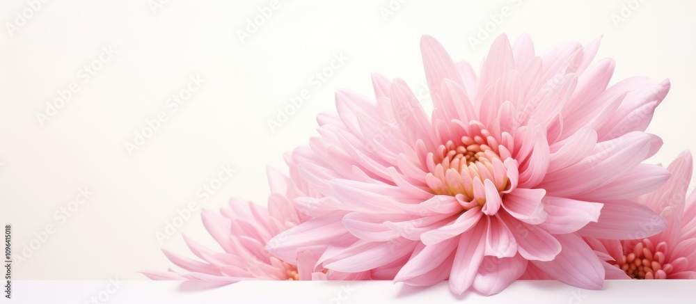 Aufkleber Pink Chrysanthemum flowers in high key setting with white background and ample copy space for a serene and elegant design concept