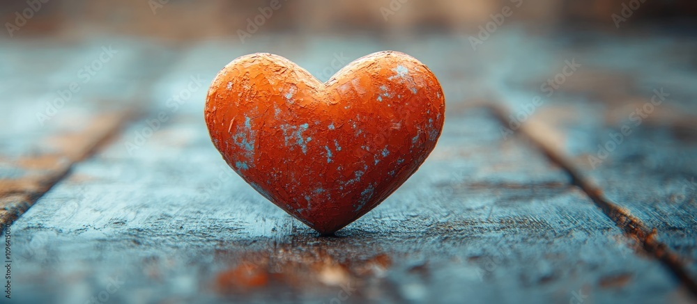 Poster heart shaped decoration on a rustic wooden surface with soft focus ideal for conveying love and warm