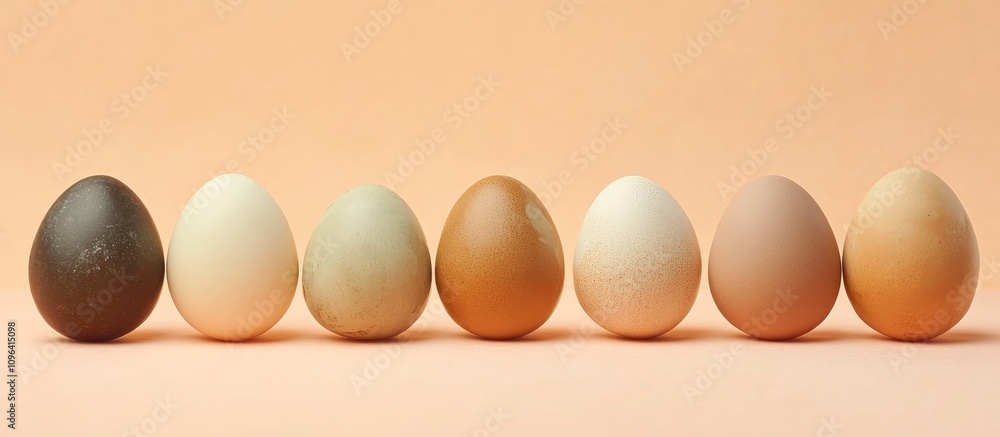 Poster easter eggs naturally dyed in earthy tones arranged on a soft peach background for a minimalist fest