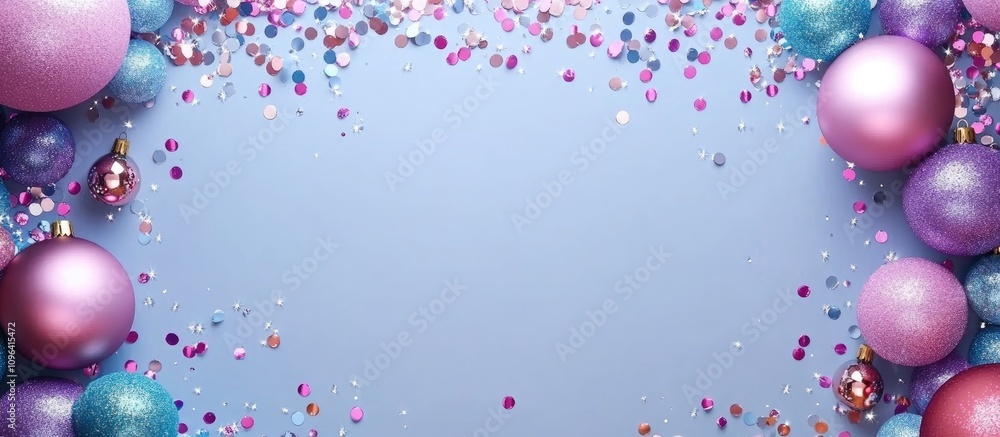 Poster festive backdrop with sparkling sequins and colorful ornaments for celebrations and special messages