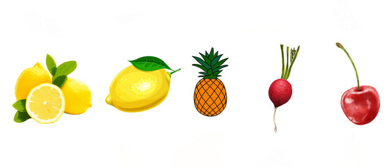 set of fruits and berries, vegetables on a white background. Vector icon fruit and vegetables color icons set, fruit clipart, food icons set, fruit icons set, fruit illustration.