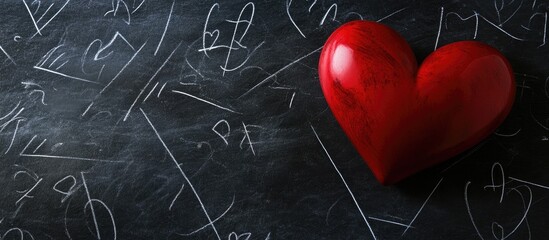 Heart symbol on chalkboard with mathematical equations illustrating the theme of love and affection for Valentine's Day celebration.