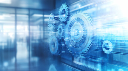 Abstract Blue Gears Intermeshing, Technology Background