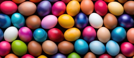 Obraz premium Colorful Easter eggs in a vibrant arrangement perfect for festive backgrounds and spring celebrations