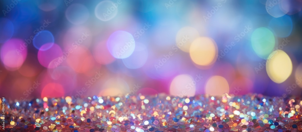 Poster multicolored glitter lights backdrop with unfocused bokeh effect creating a festive and vibrant holi