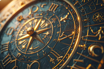 Obraz premium Astrological composition with zodiac circle in signs and symbols