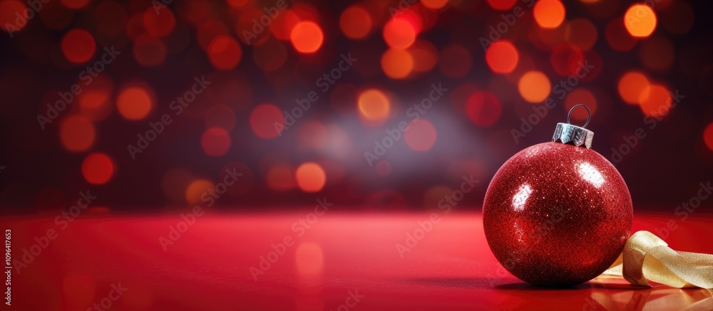Poster elegant red christmas ornament on a vibrant festive background with bokeh lights creating a cheerful