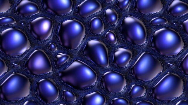 Dark blue metallic bubbles texture background, featuring a sleek and shiny surface with a bubbly, dynamic effect.